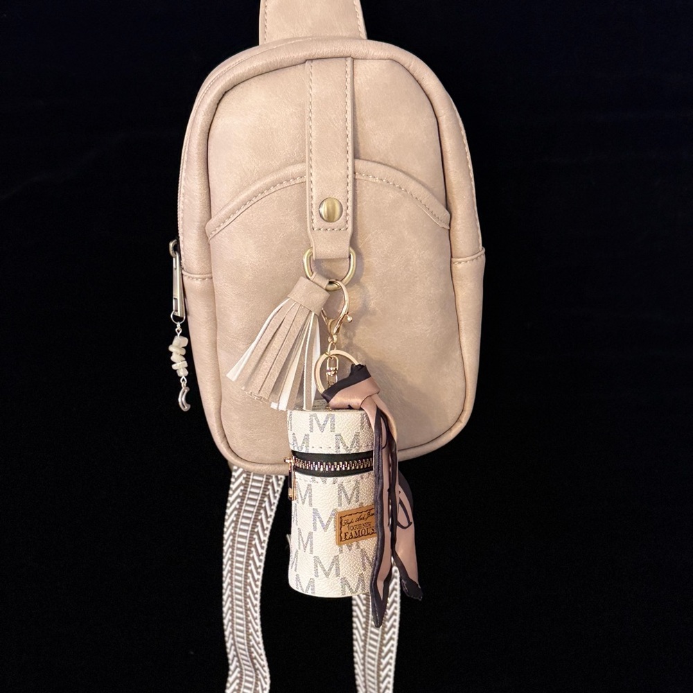 Elegant Tan Women's Bag with Keychain Accessory
